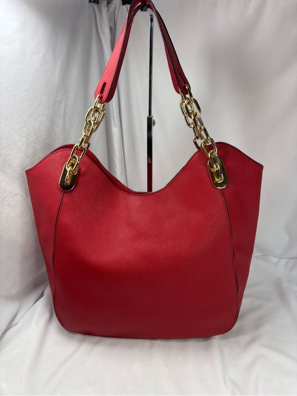 Michael Kors Large Jet Set Chain Tote Bag Red Saffiano Leather Gold Hardware - Picture 8 of 13